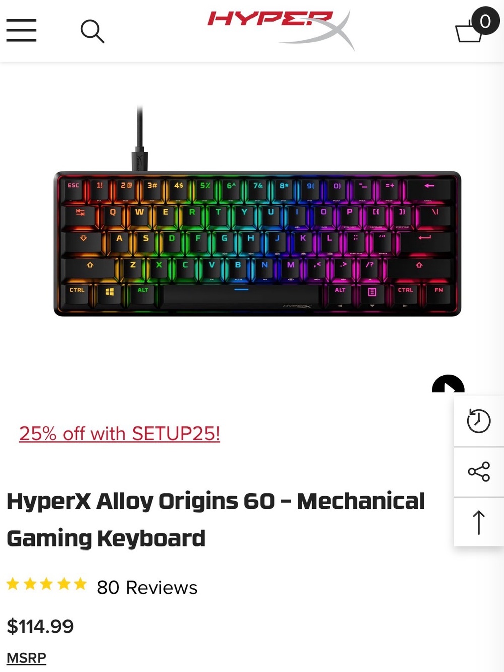 HyperX Alloy Origins 60 Mechanical Gaming Keyboard - Black with RGB